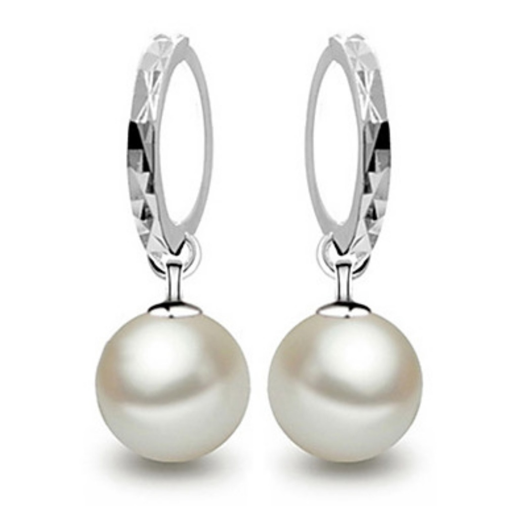 🎀 Pearl Drop Hoop Silver Earrings NEW ~Price FIRM - Picture 1 of 8